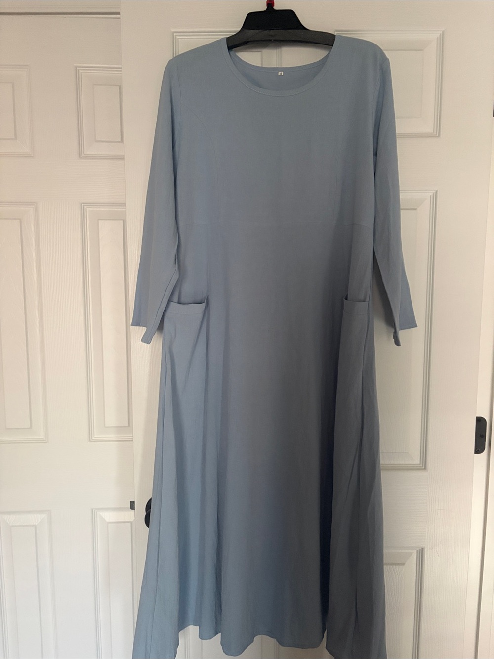 Light Blue Long Sleeve Maxi Dress with Side Pockets